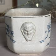Old faience sugar bowl base with a patinated blue floral pattern from Digoin.