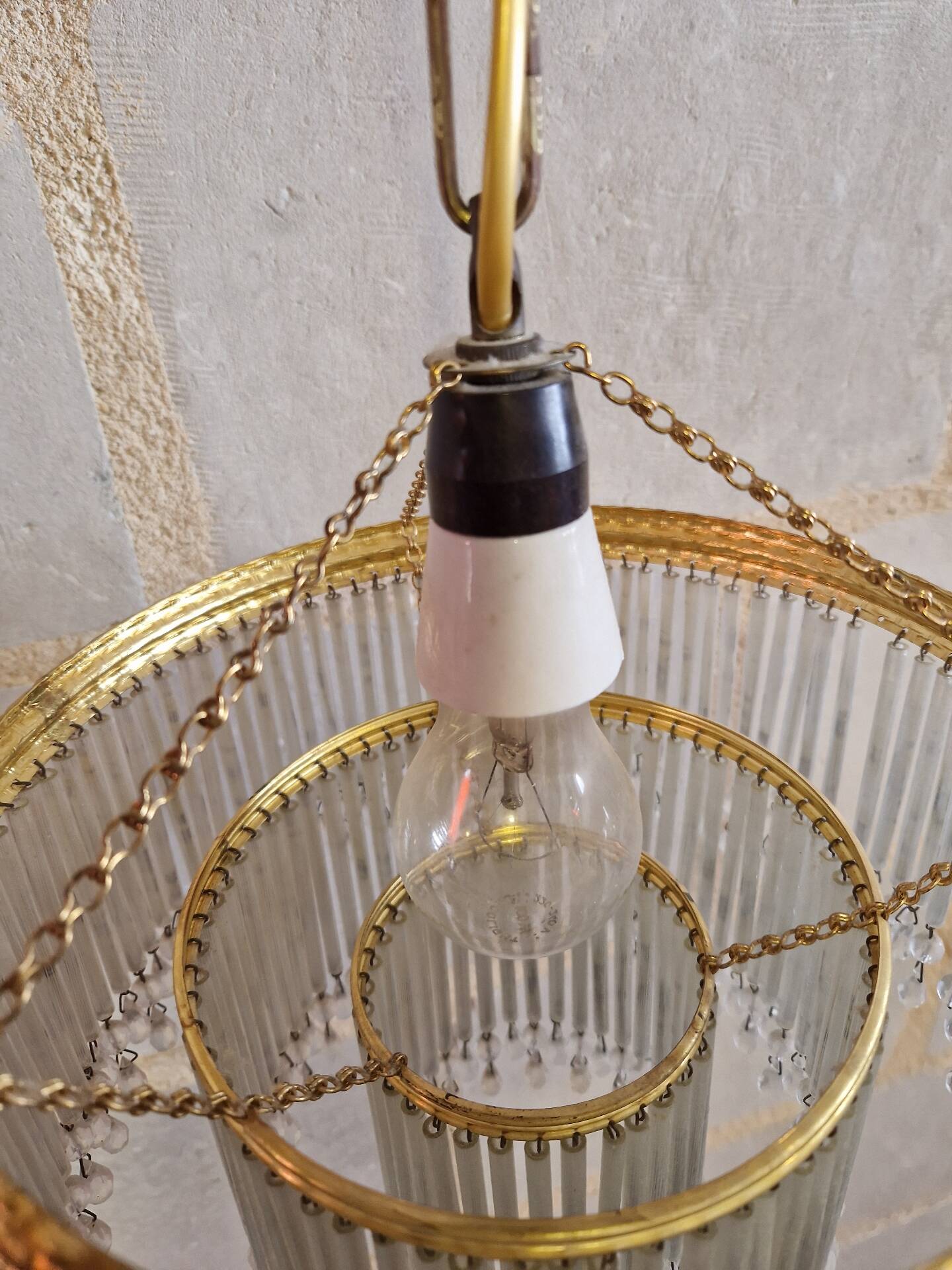 Crystal and brass cascade pendant chandelier