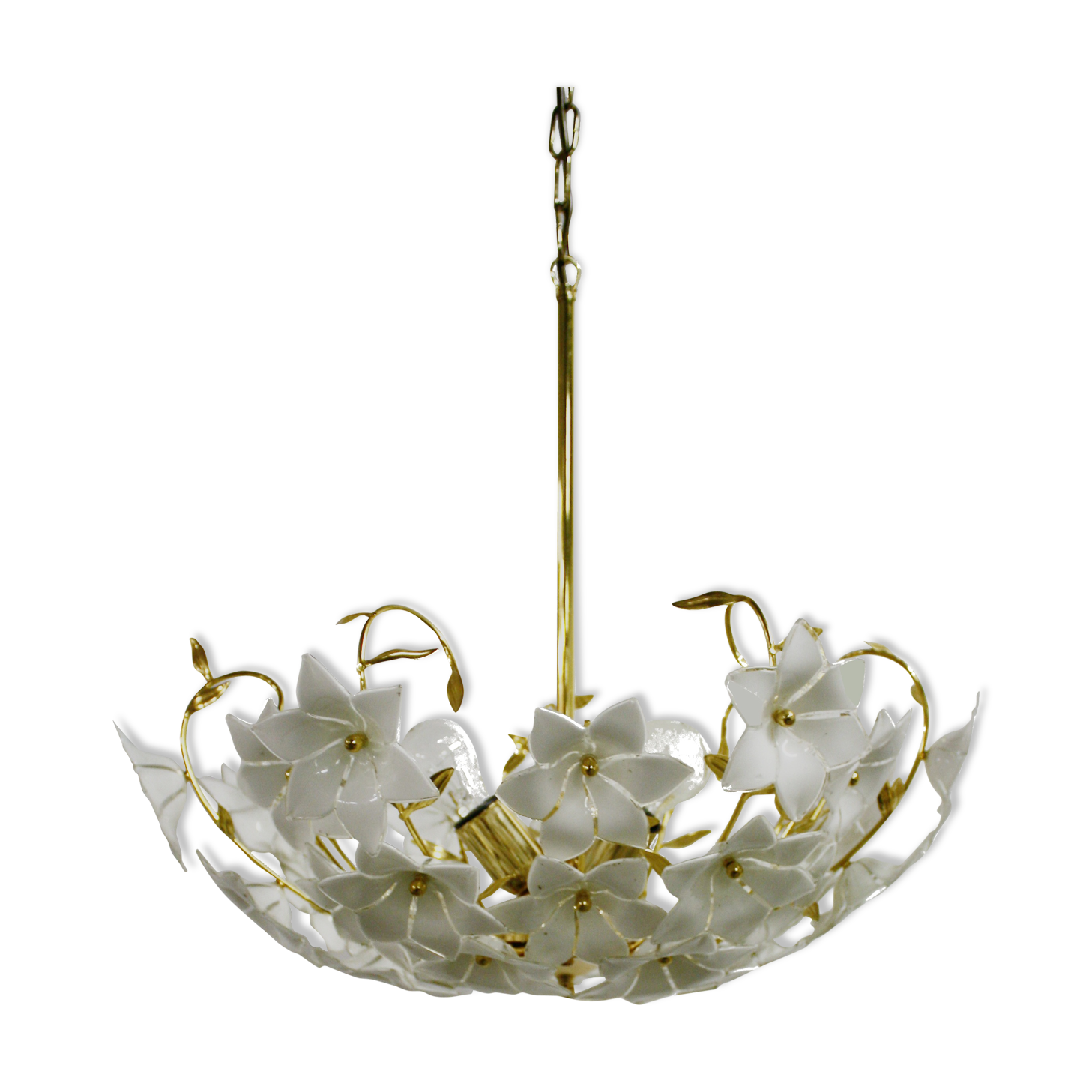 lustre en laiton et verre de Murano fleur des années 1970