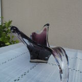 Empty pocket in mauve and transparent blown glass