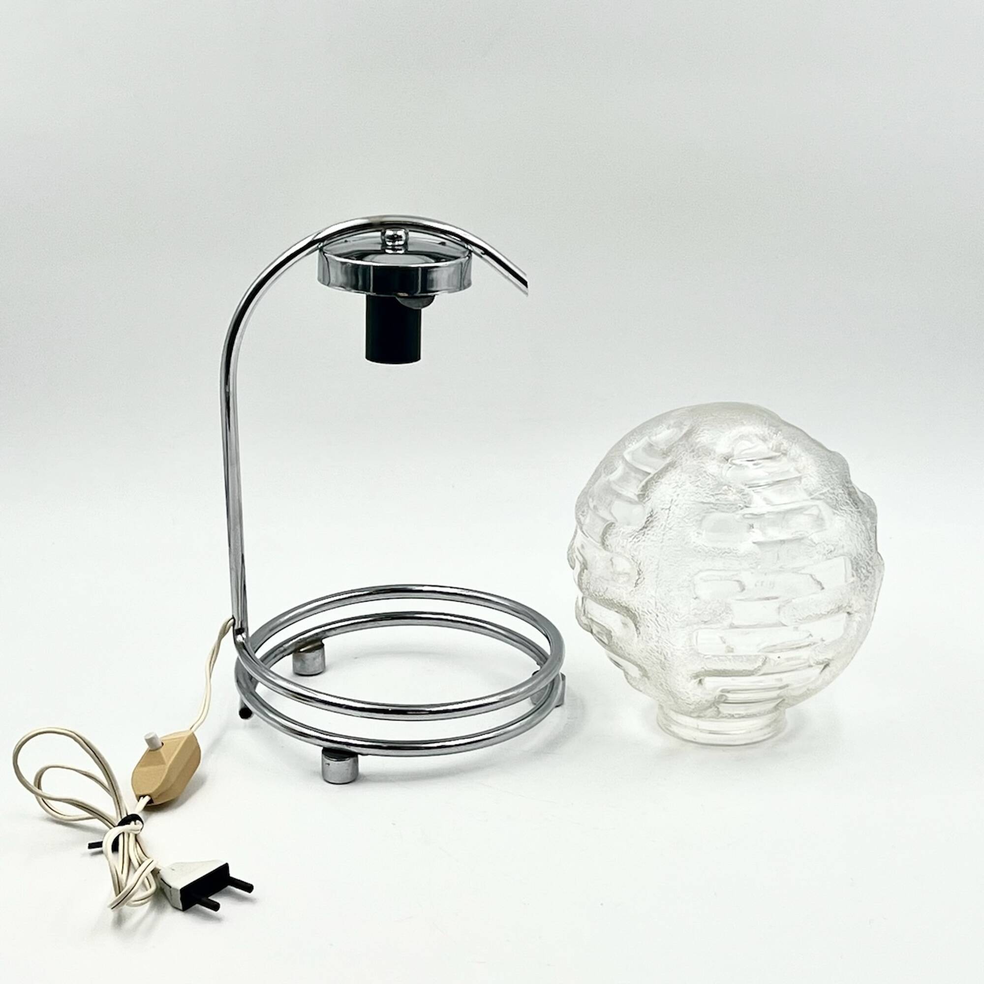 Stunning Pair of 70s Lamps in Chrome Metal and Crafted Glass Richard Essig Besigheim Design