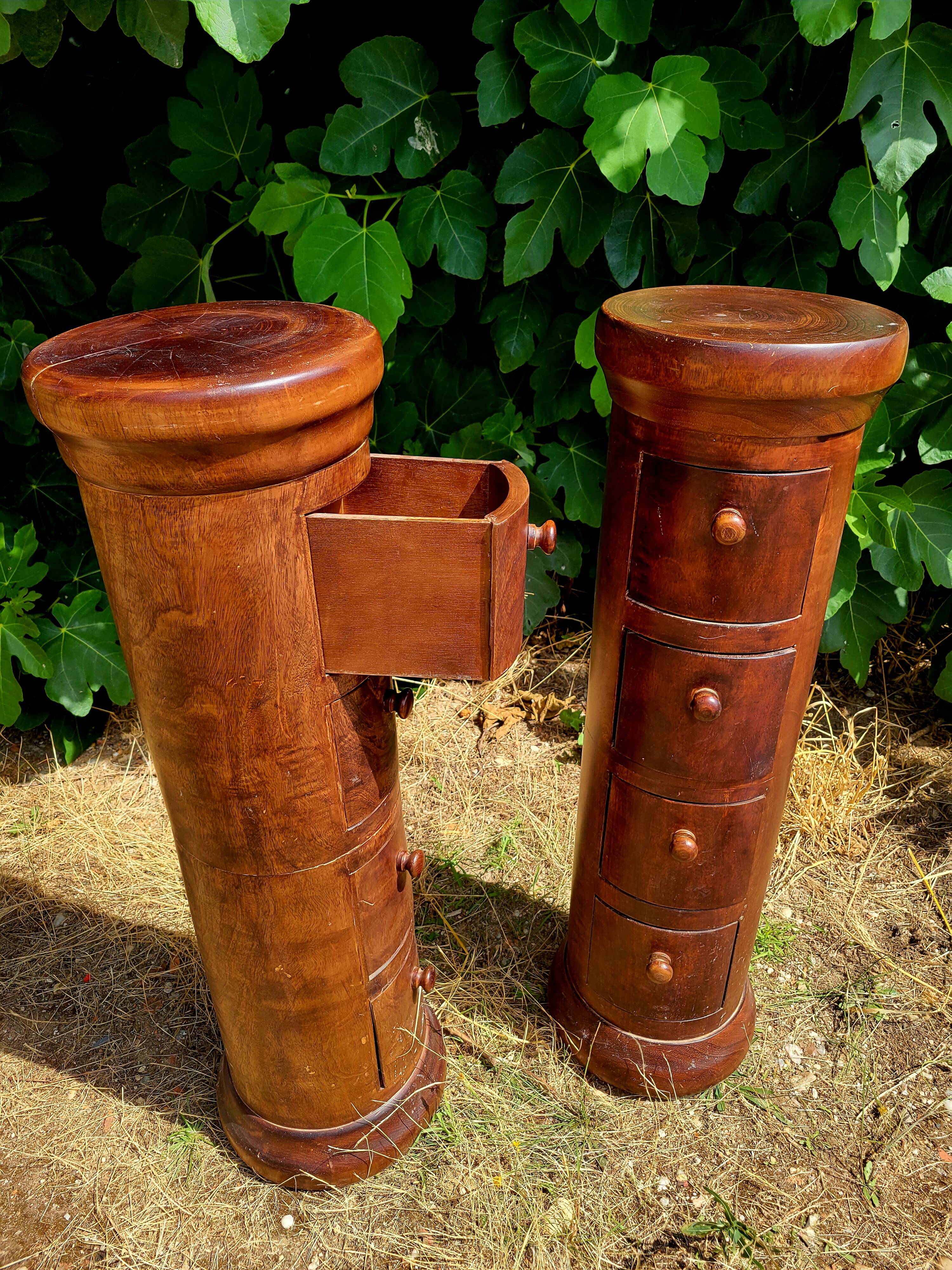 Pair of cylindrical furniture with drawers