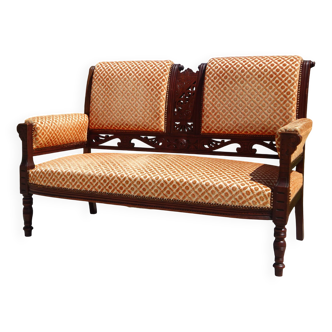 Antique bench, velvet fabric