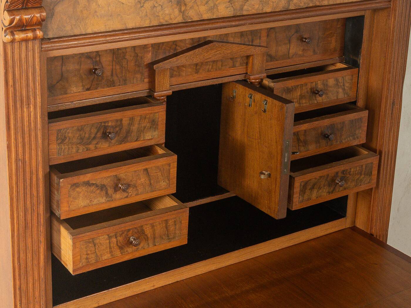 Antique secretary desk from the 1880s, walnut, restored