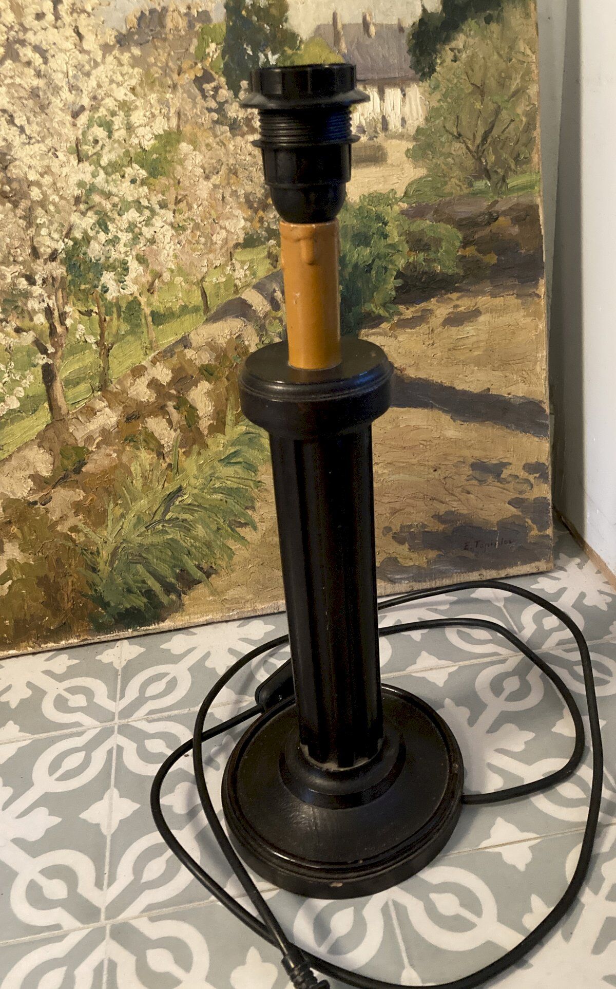 Table lamp base - Art Deco black wood