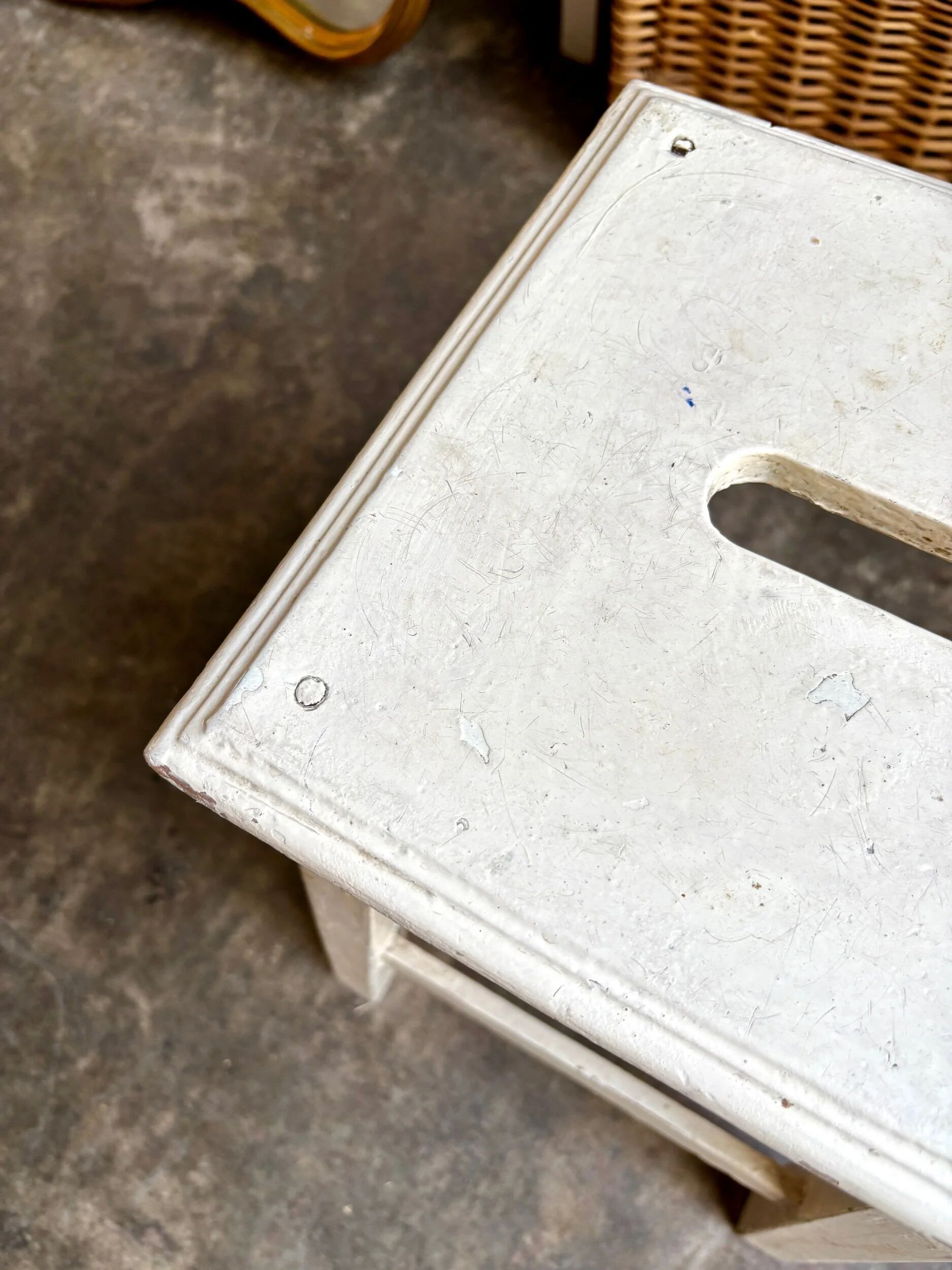 White wooden stool