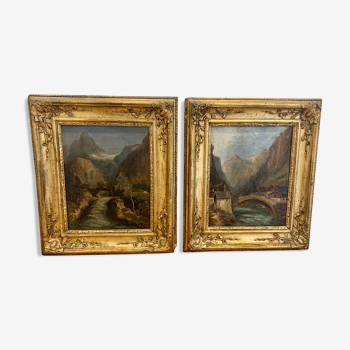 Set of 2 landscape antique paintings, 1900