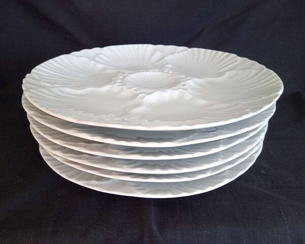 Lot de 6 assiettes à huitres en porcelaine blanche Bareuther Bavaria