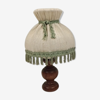 Bedside lamp wooden foot and fabric lampshade 32 cm