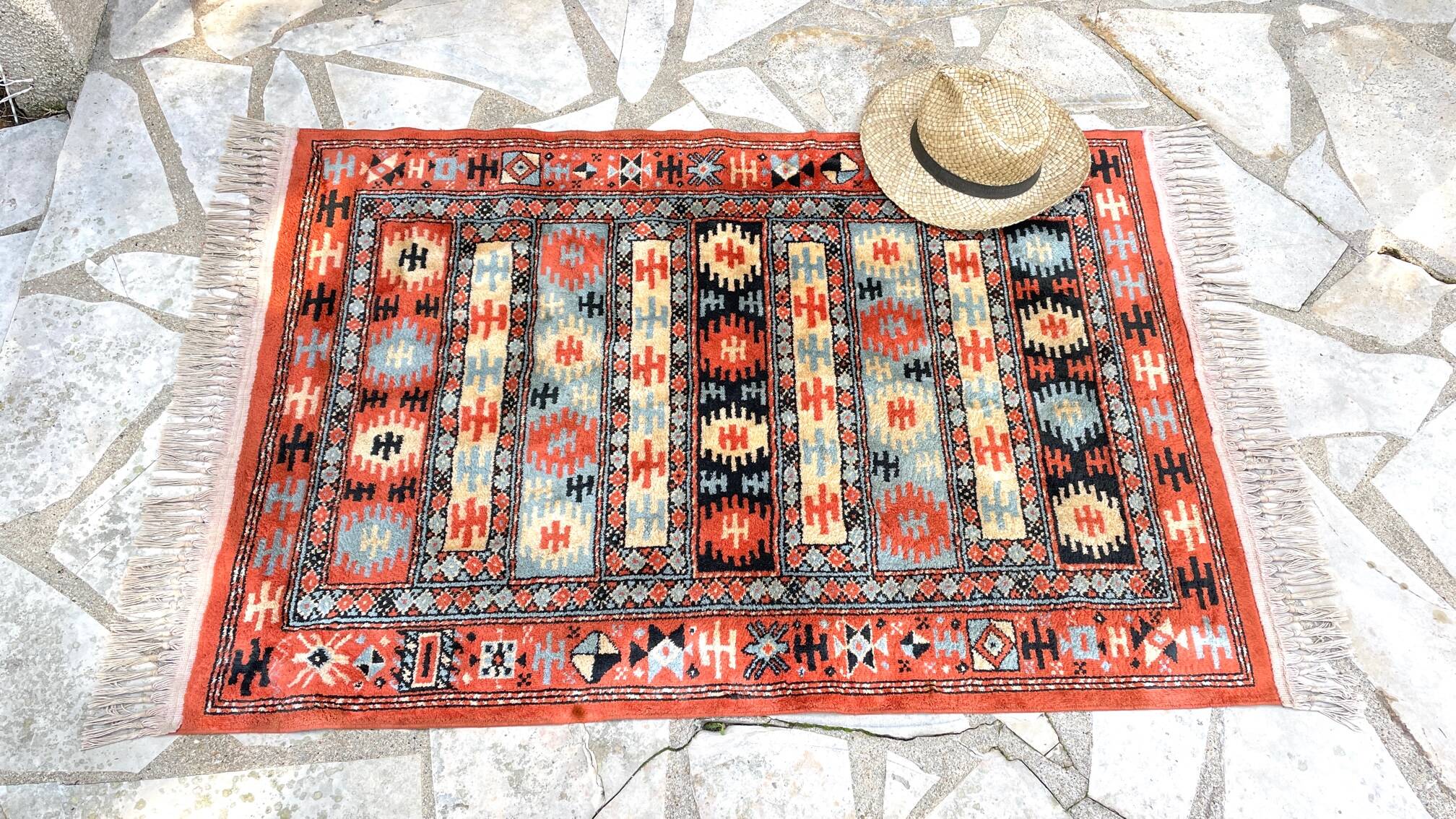 Vintage silk and cotton rug - 142 x 84cm