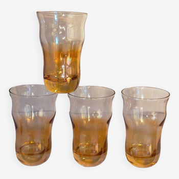 Four iridescent honey blown glass glasses