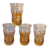 Four iridescent honey blown glass glasses