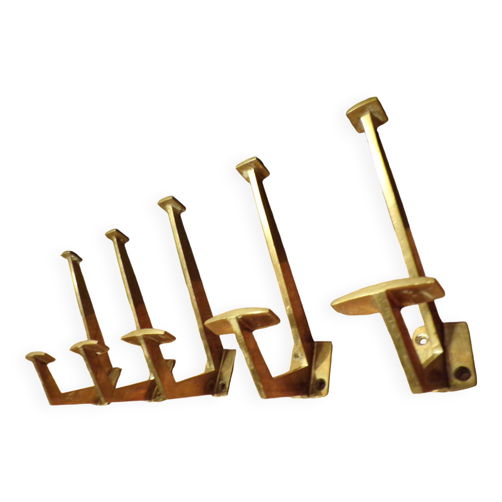 set of 5 1930 brass coat hooks