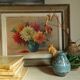 Oil on canvas vase with dalhias framed