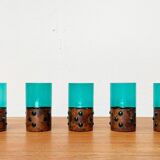Drinking glasses in green glass and copper in mid-century style by Nanny Still, 1960s, set of 5.