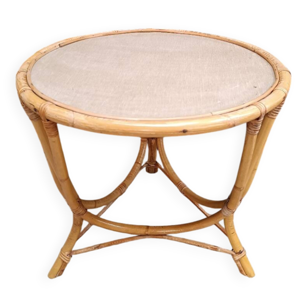 Table basse tripode en osier rotin vintage