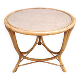 Table basse tripode en osier rotin vintage