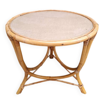 Table basse tripode en osier rotin vintage