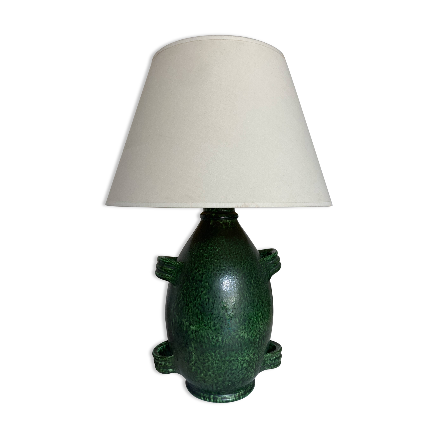 XXL green glazed terracotta lamp by Foucart Jourdan Vallauris 1960