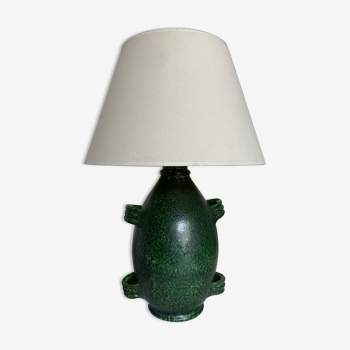XXL green glazed terracotta lamp by Foucart Jourdan Vallauris 1960
