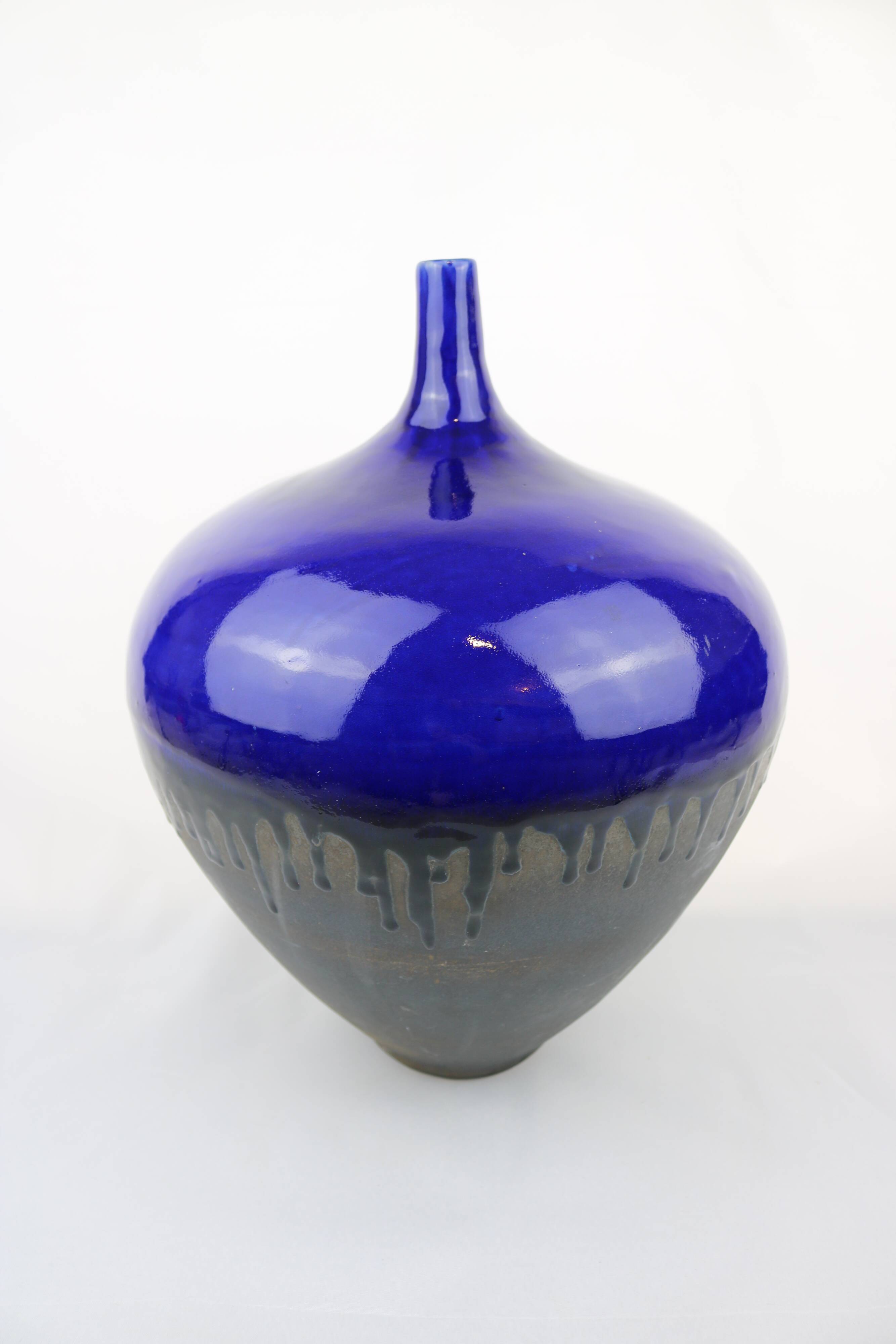 Large blue enameled vase