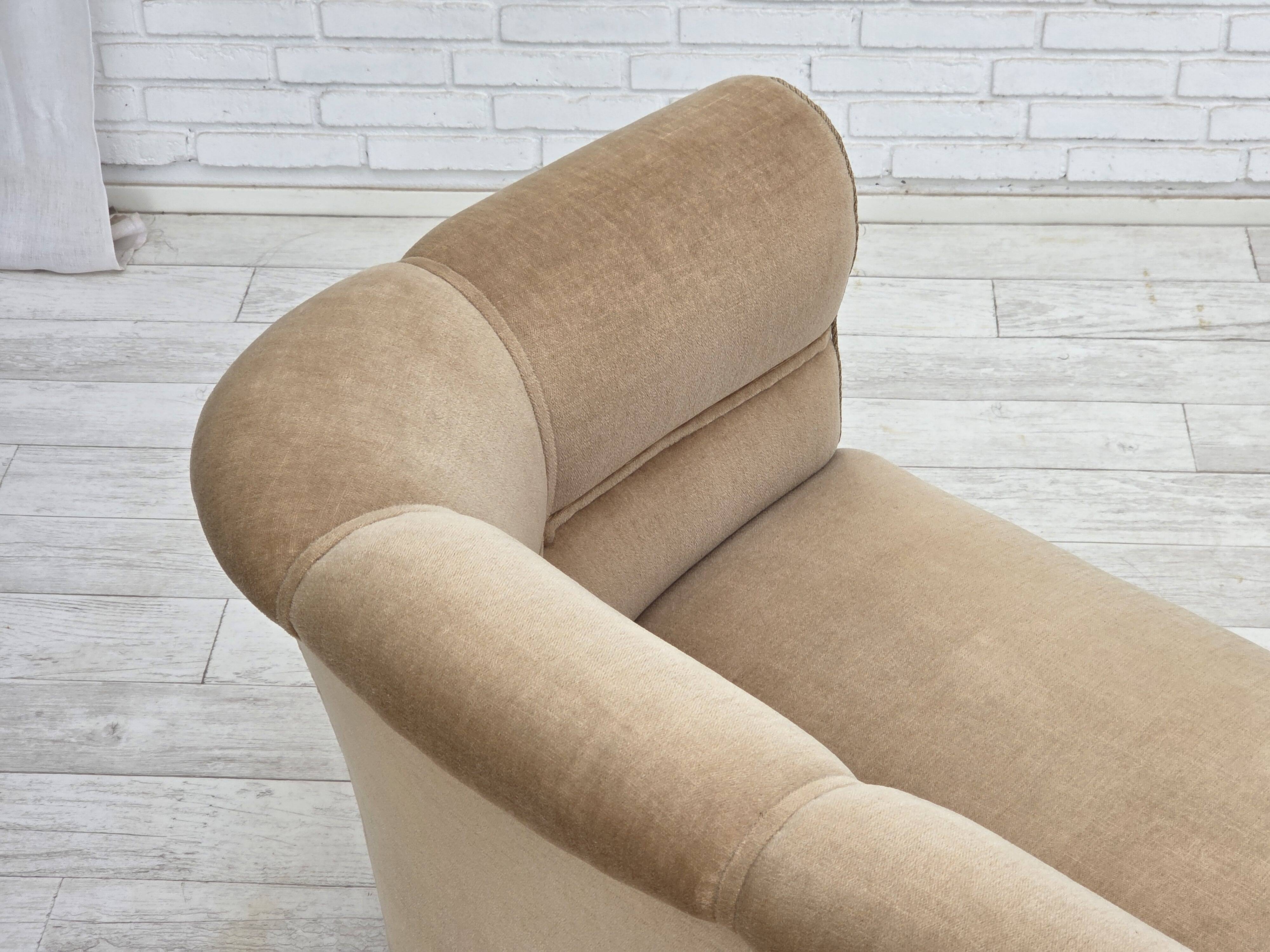 1950s, Danish 2-seater sofa, furniture velour, teak wood legs.