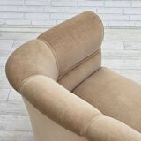 1950s, Danish 2-seater sofa, furniture velour, teak wood legs.