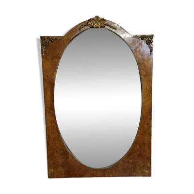 Grand miroir ovale en loupe et bronze doré – époque Napoléon III - fin XIXe