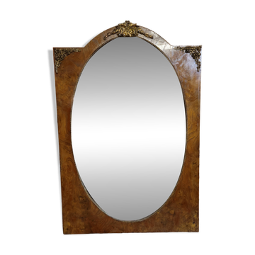 Large oval mirror in burl wood and gilded bronze – Napoléon III period - late 19th century