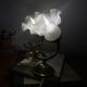 Pair of antique wall sconces with swan neck in brass, glass tulip.