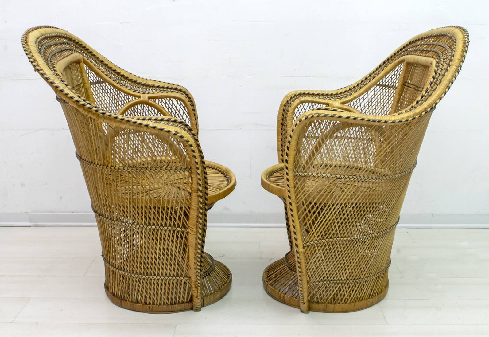 Pair of Mid-Century Modern Wicker Emmanuelle Armchairs from Kok Maison, 197