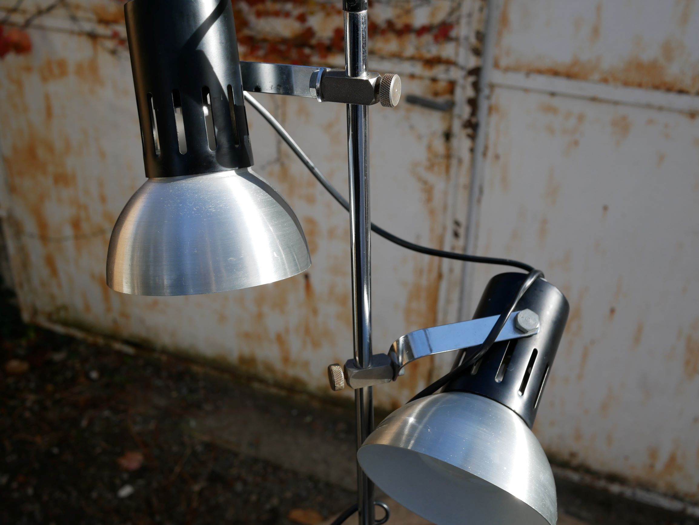 Floor lamp in metal chrome with 3 spotlights, 70s