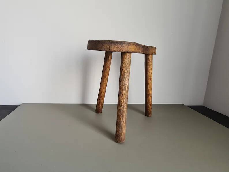 Vintage French Wooden Tripod Stool