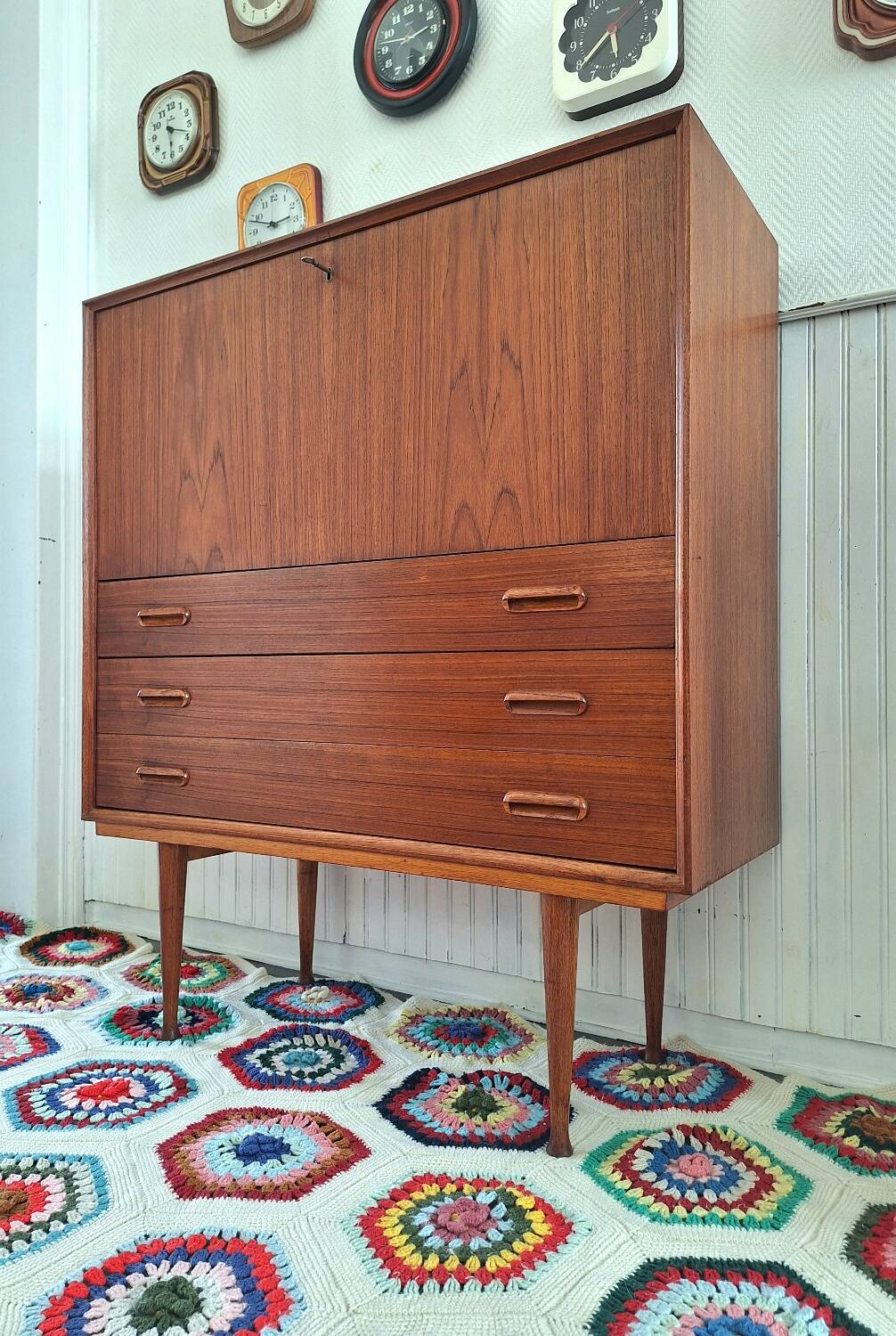 Vintage Teak Secretary Furniture, Antique Desk