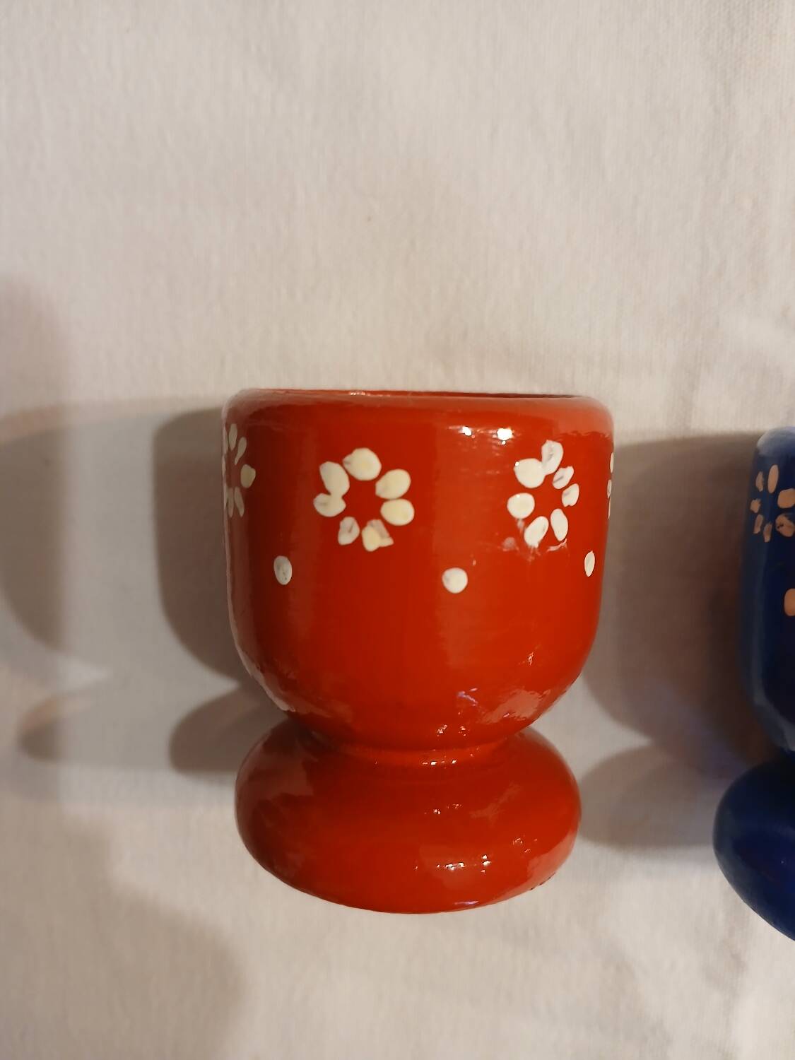 3 old wooden egg cups