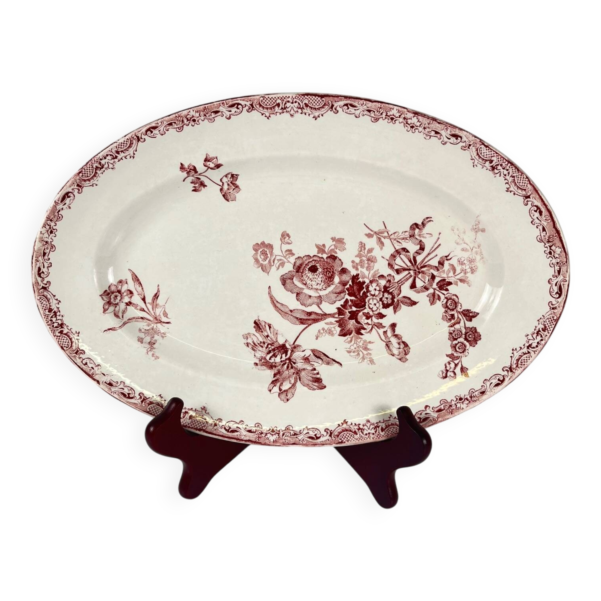 Oval dish "Fontange" Sarreguemines, red, 1920-1950