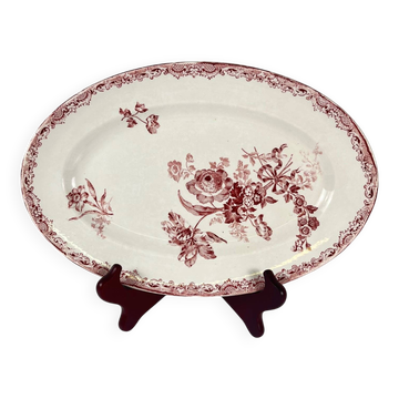 Plat ovale "Fontange" Sarreguemines , rouge, 1920-1950