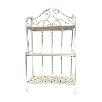 Folding white wrought iron standing shelf 3 levels