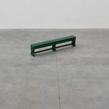 Rustic primitive green farmhouse bench in solid oak, France ca. 1900