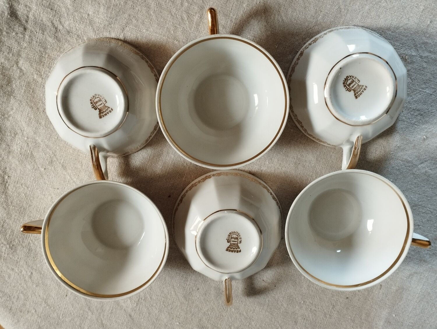 6 tasses café porcelaine F. Chauvigny, France, 1960