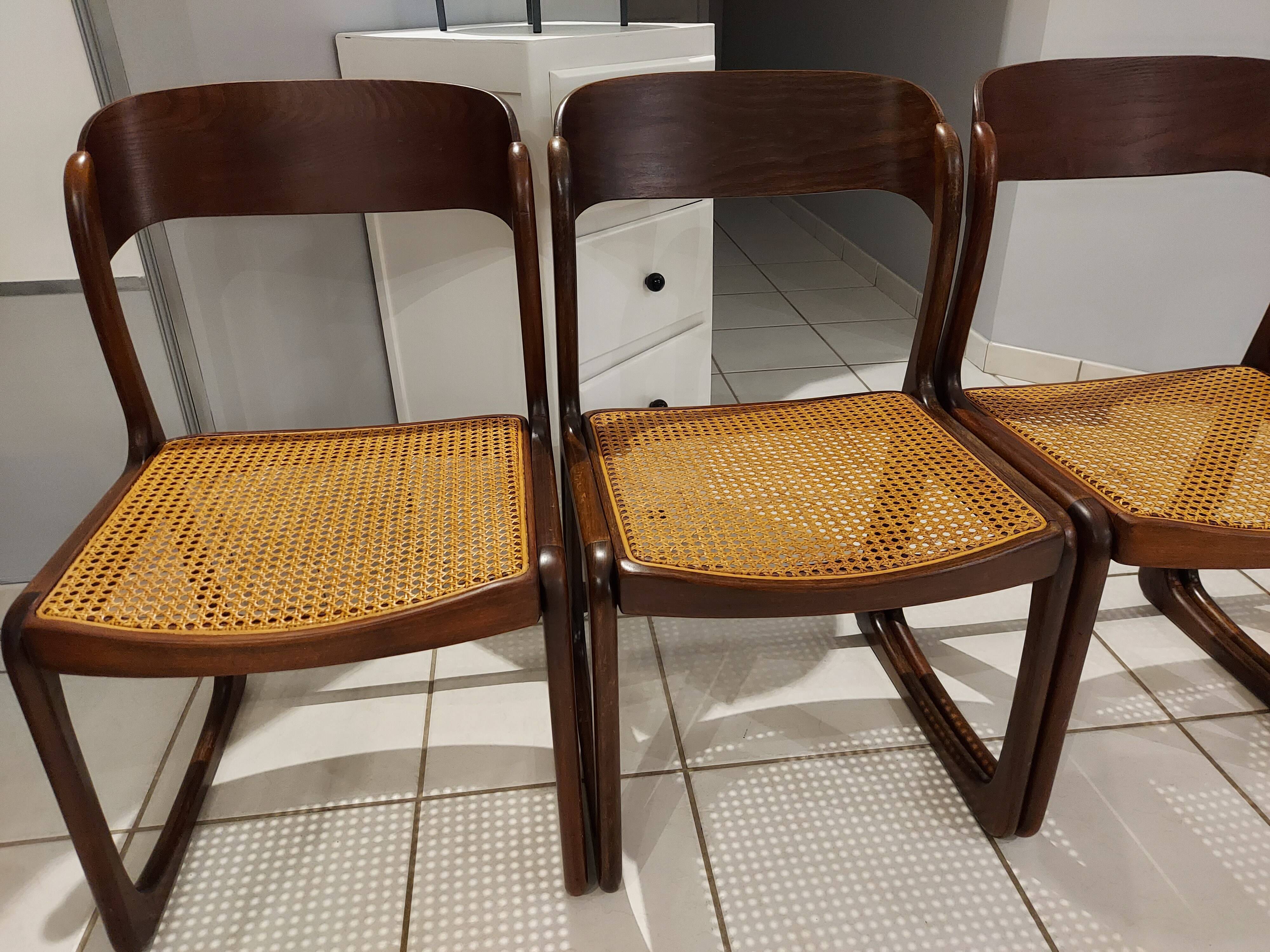 Suite of 4 chairs Baumann model sleigh vintage canning 1970