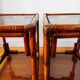 Pair of bedside tables - rattan smoked glass side tables vintage 70s-80s