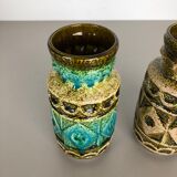 Set of 2 Multi-Color Op Art Pottery Floor Vase by Bay Ceramics, Germany, 1960s