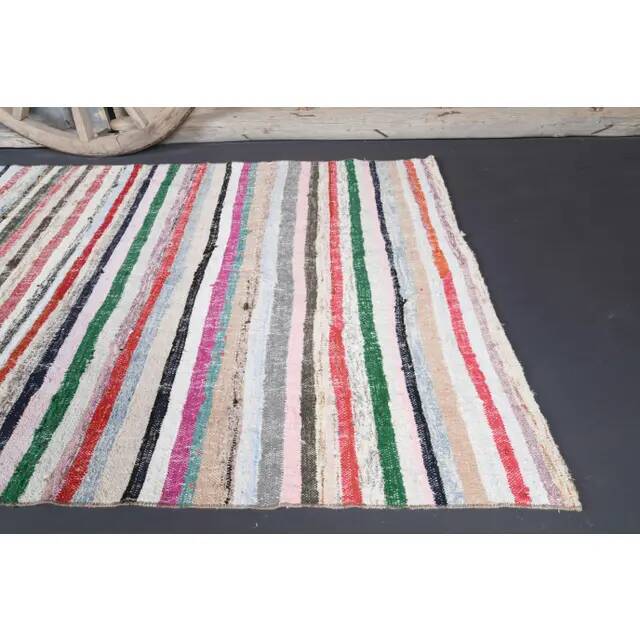 Vintage Turkish Oushak Handmade Cotton Pink Wool Kilim Runner Rug 136x291