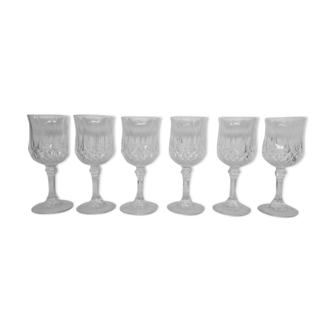 Lot of 6 crystal glasses of Arques vintage Longchamp model