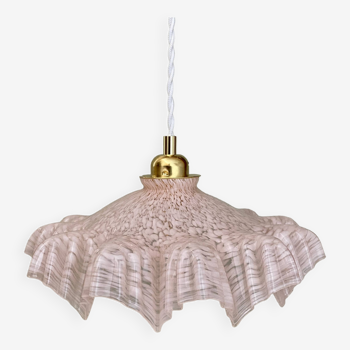 Suspension abat-jour vintage en verre de clichy rose