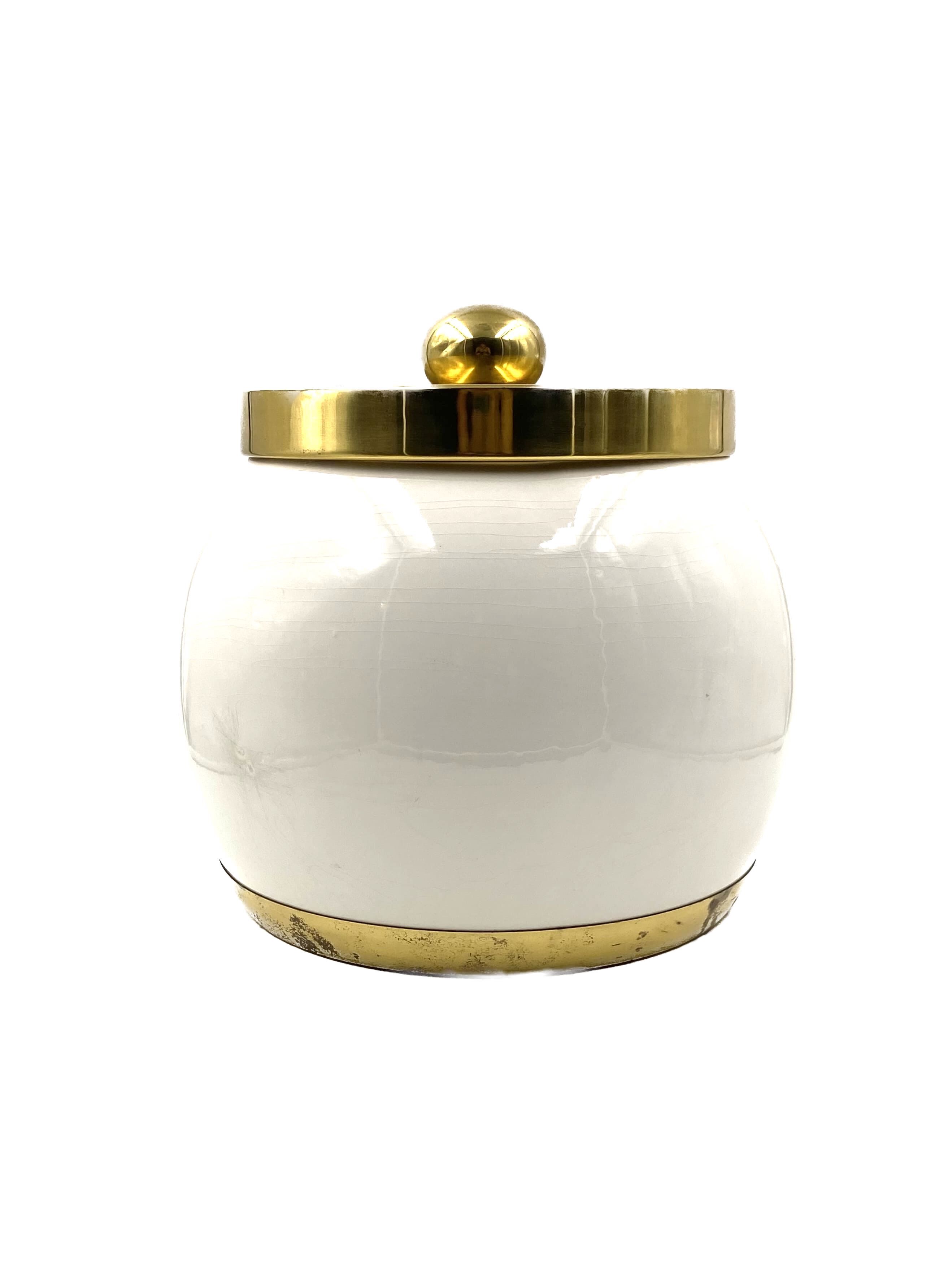 Hollywood regency white ceramic bucket, Italy, ca. 1970