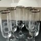Set of 5 Champagne Flutes. Crystal glass. Empire style. Floral motifs.