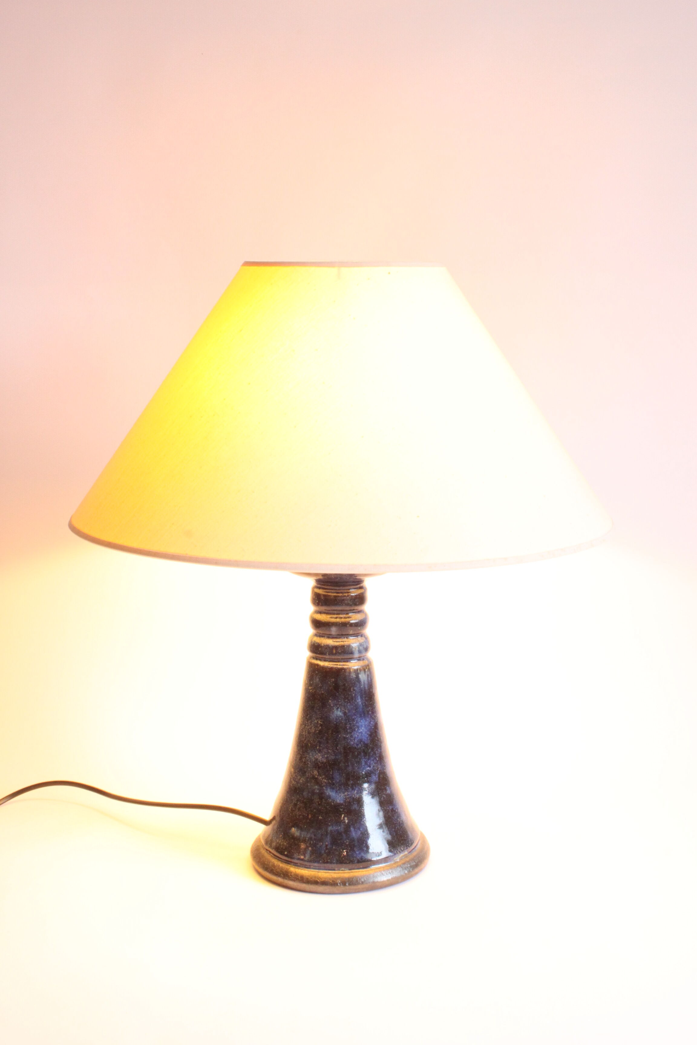 Lampe de table en céramique bleue de Poterie Dubois, Bouffioulx, Belgique années 1950