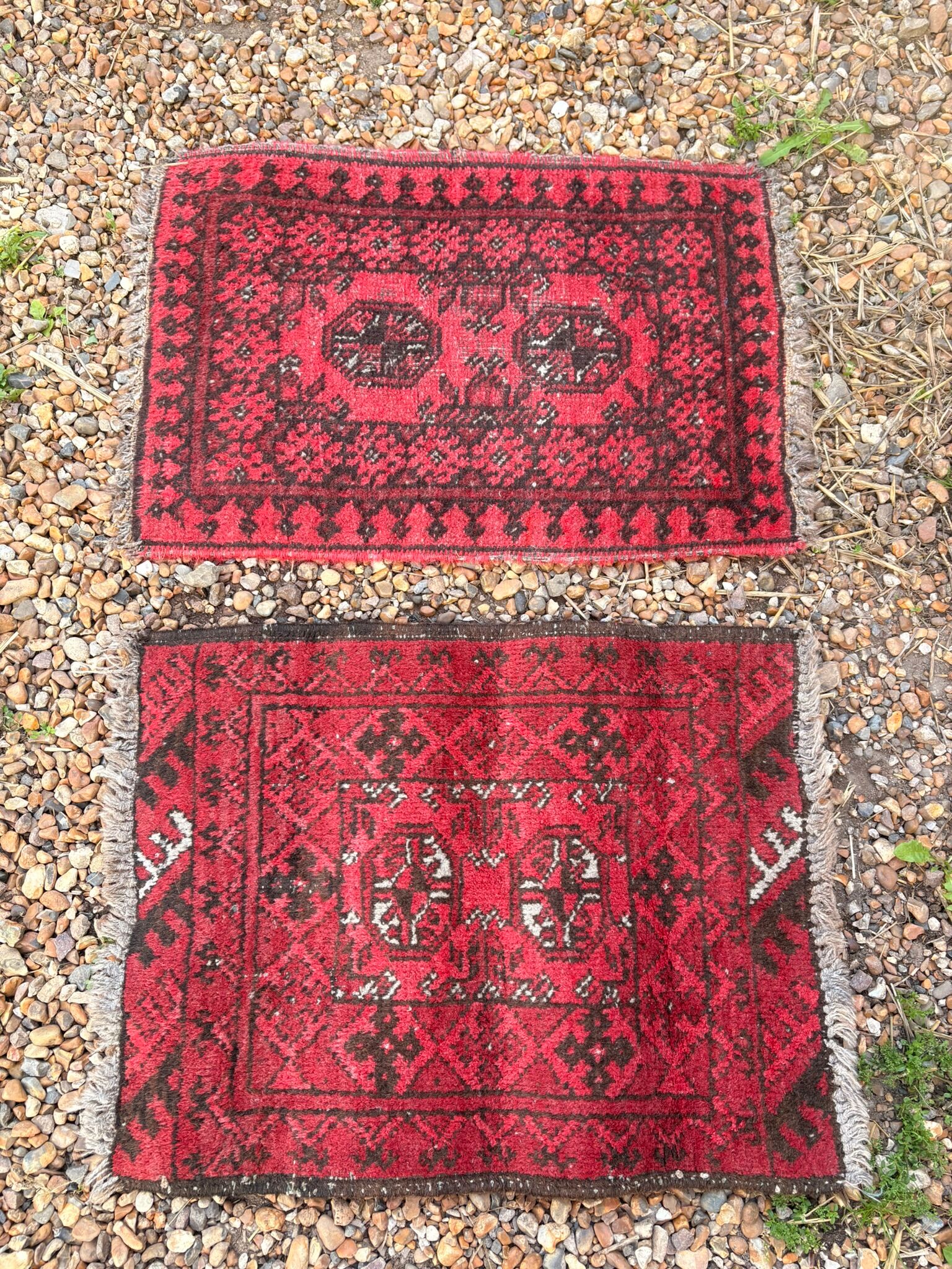 Pair of Antique Balouch Rugs 54x44 Hand-Knotted Wool Cushion Boho Vintage